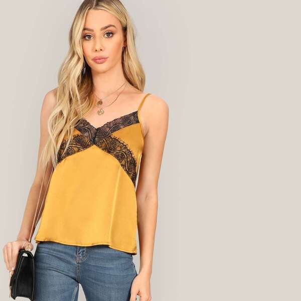 

Crisscross Lace Insert Cami Top
