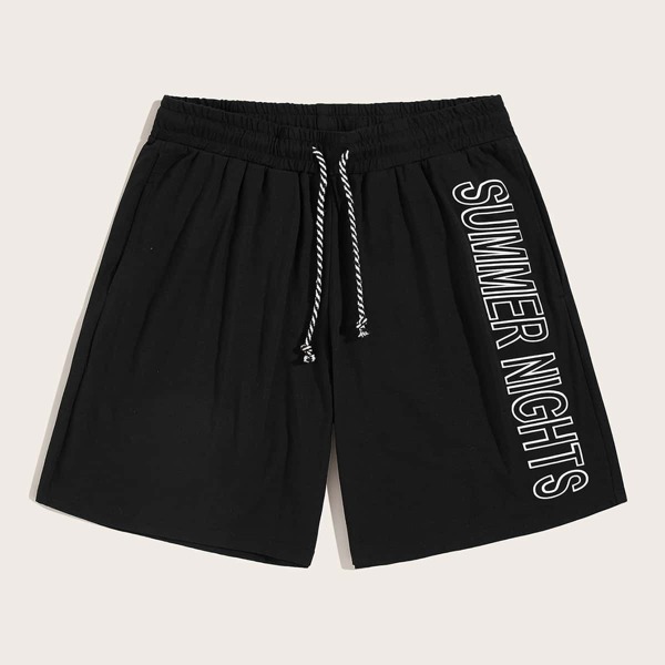 

Men Letter Detail Drawstring Waist Shorts