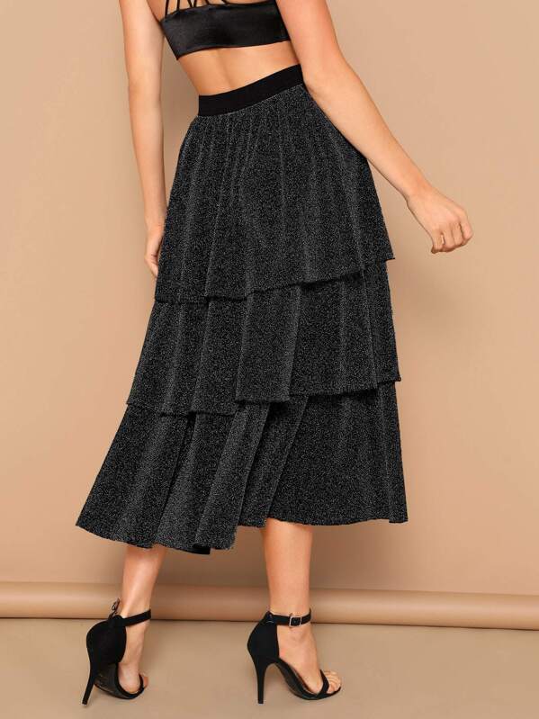 

Layered Ruffle Glitter Skirt, Black