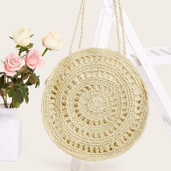 

Cut-out Round Tote Bag, Beige