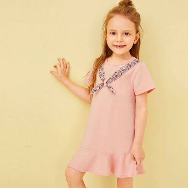 

Toddler Girls Tie Front Ruffle Hem Tshirt Dress, Pink