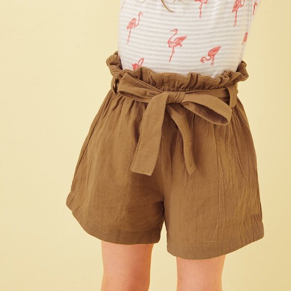 

Toddler Girls Paperbag Waist Solid Shorts, Brown