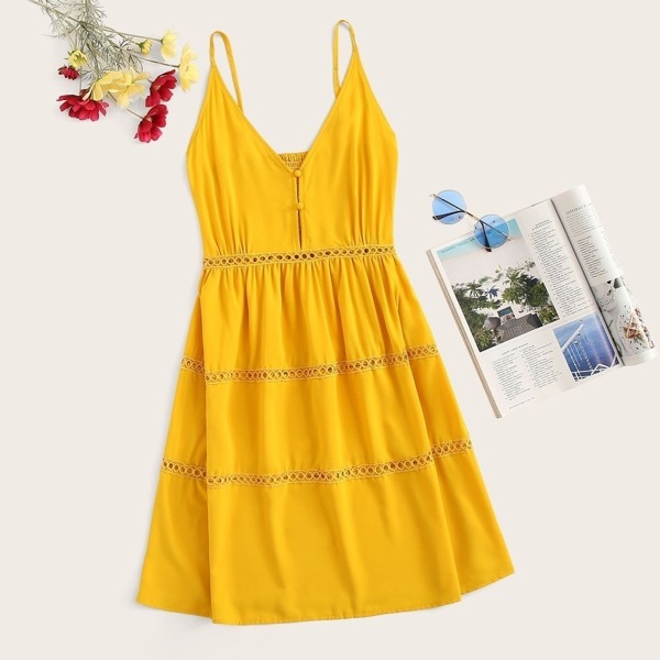 

Solid Shirred Back Cami Dress, Yellow