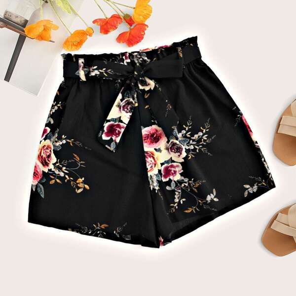 

Floral Print Self Tie Shorts