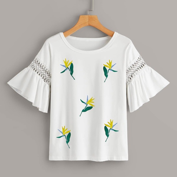 

Plants Print Flounce Sleeve Tee