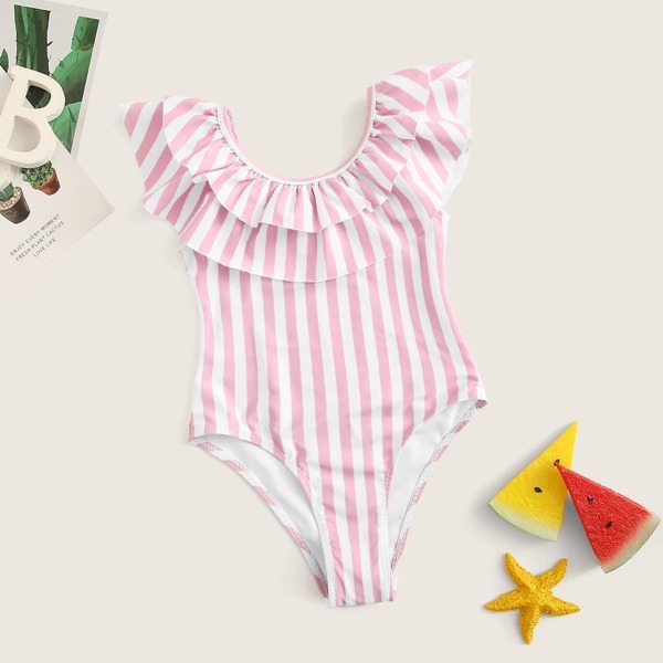 

Toddler Girls Striped Tiered Layer One Piece Swimwear