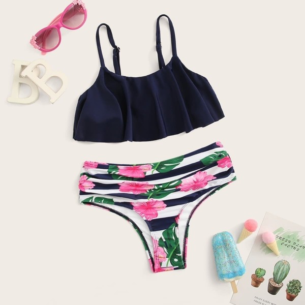 

Toddler Girls Random Tropical Print Ruched Bikini Set