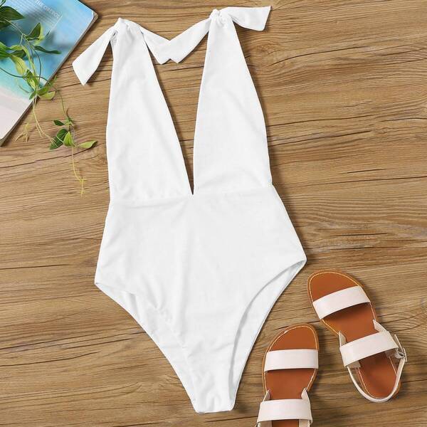 

Deep V Self Tie One Piece Swimsuit