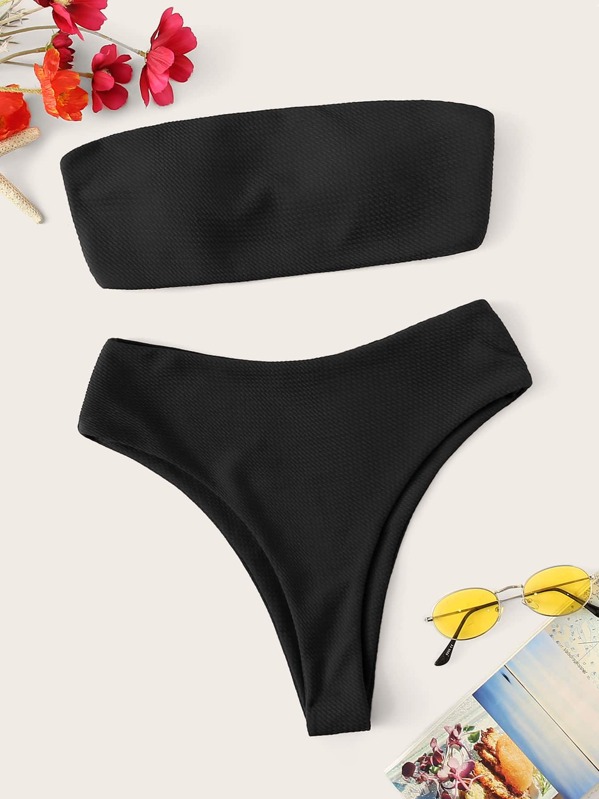 

Bandeau Top With High Cut Bikini, Black