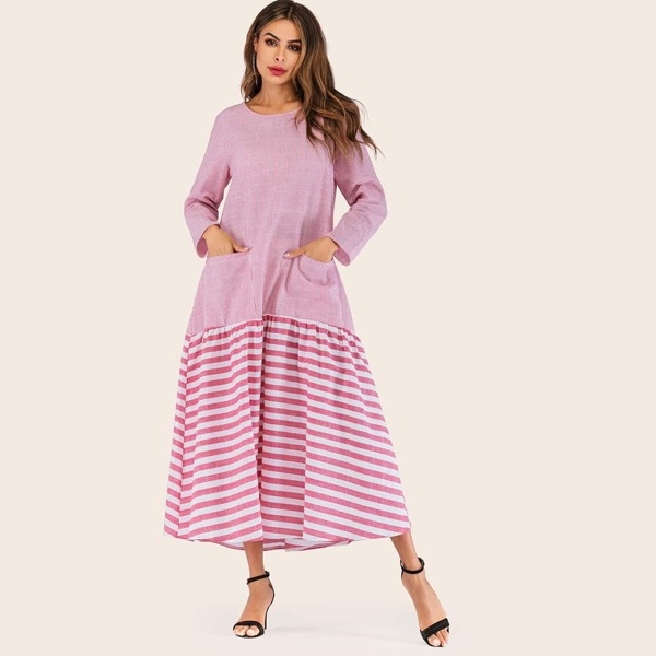 

Striped Dual Pocket Dress, Pink