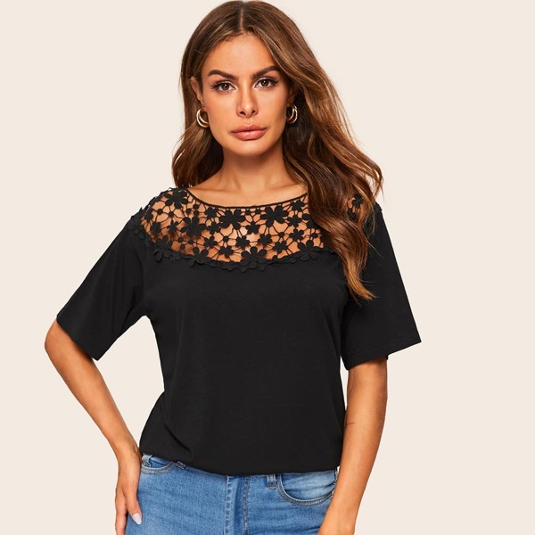 

Guipure Lace Yoke Solid Top