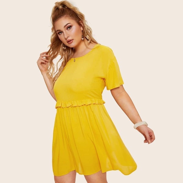 

Plus Lettuce Frill Dress, Yellow