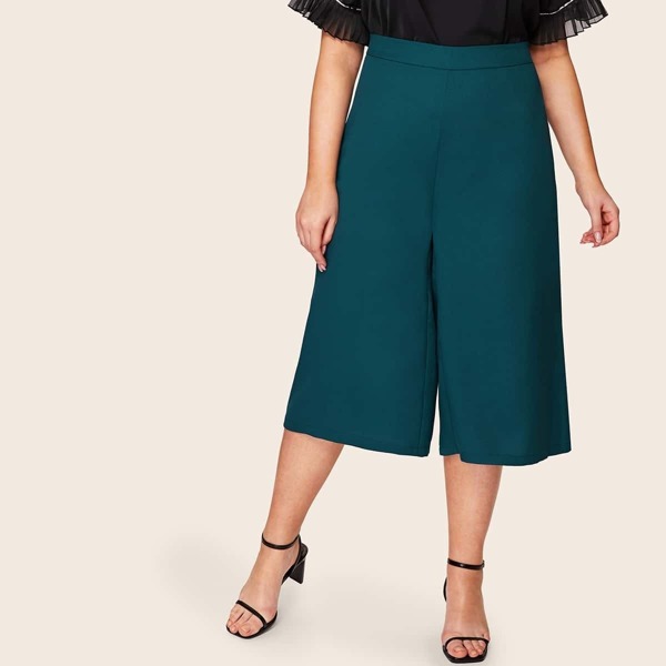 

Plus Wide Leg Solid Pants, Navy