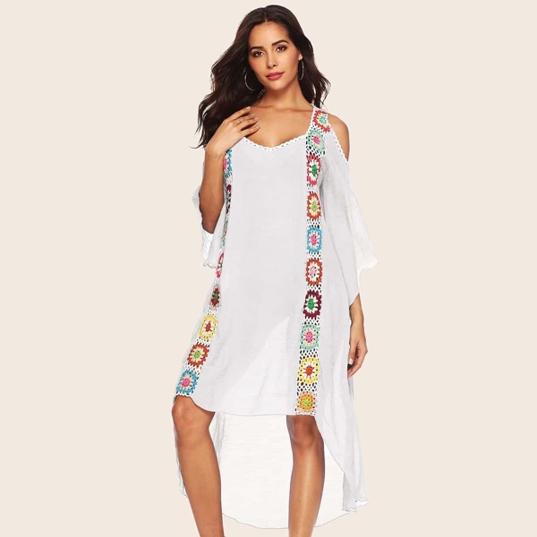 

Open Shoulder High Low Crochet Cover Up