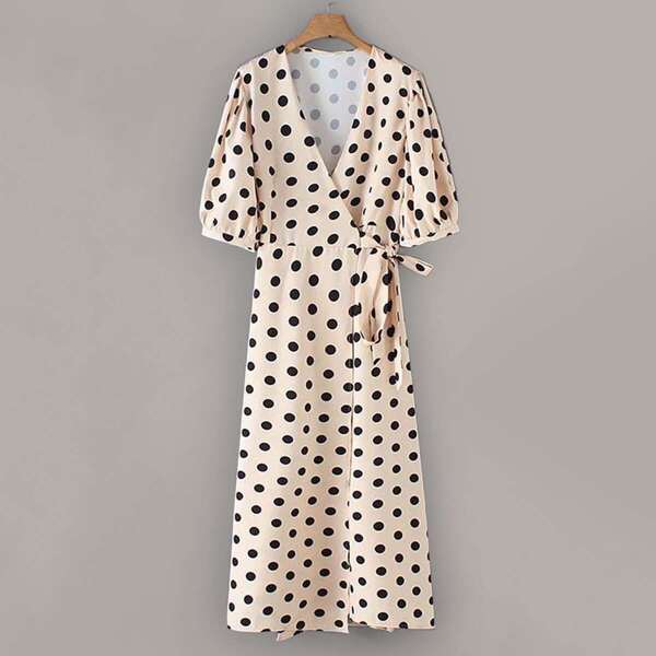 

Self Tie Polka Dot Wrap Dress