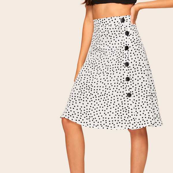 

Button Front Polka Dot Skirt