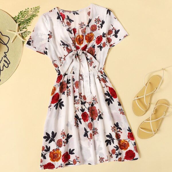 

Floral Print V-neck Dress, Multicolor