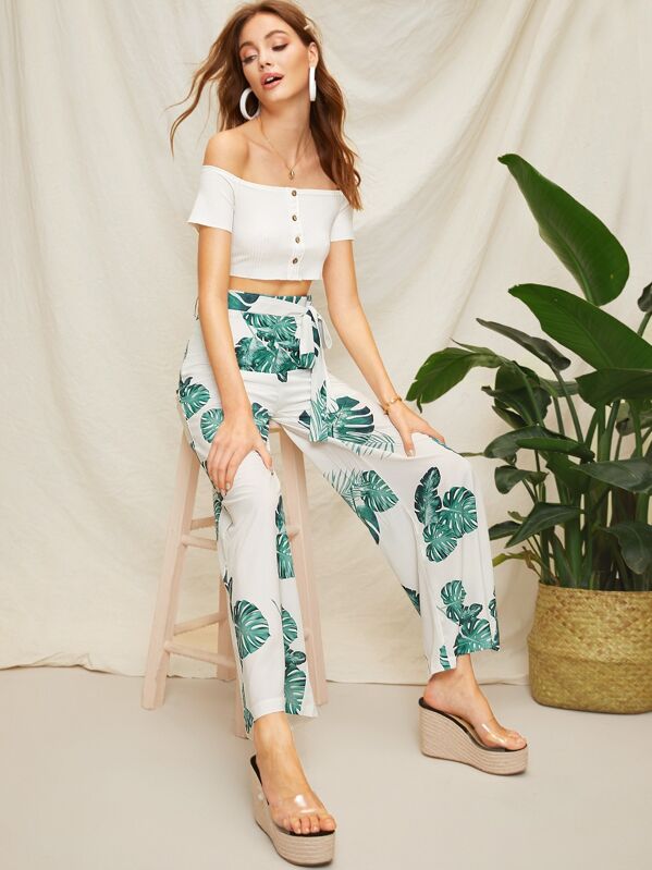 

Белый Пояс Plants богимский Брюки, Kristina B