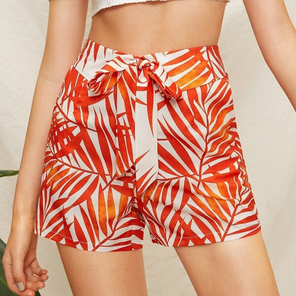 

Leaf Print Knot Waist Short