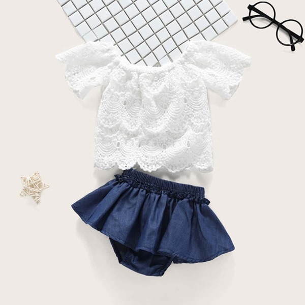 

Toddler Girls Guipure Lace Top With Denim Skort, Multicolor