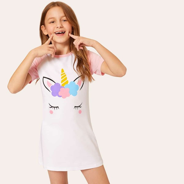

Girls Unicorn Graphic Night Dress, Multicolor