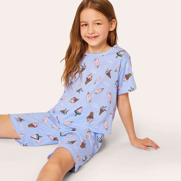 

Girls Allover Ice Cream Pajama Set, Baby blue