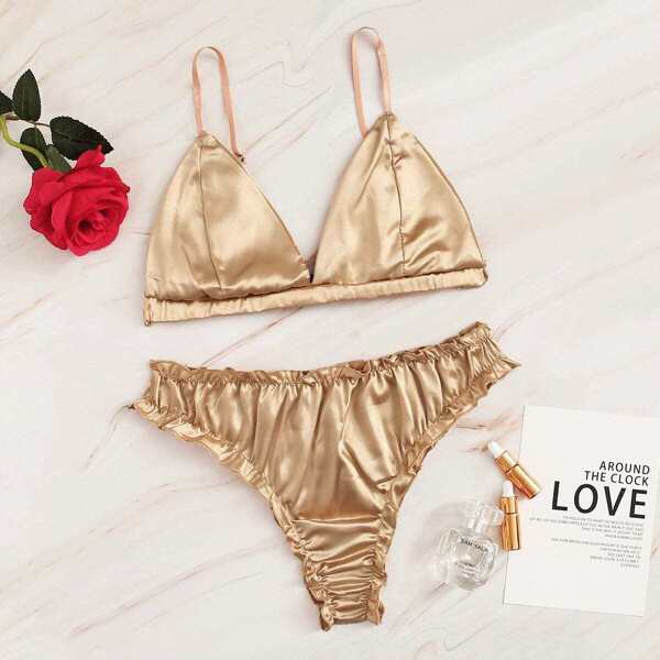 

Frill Trim Satin Lingerie Set