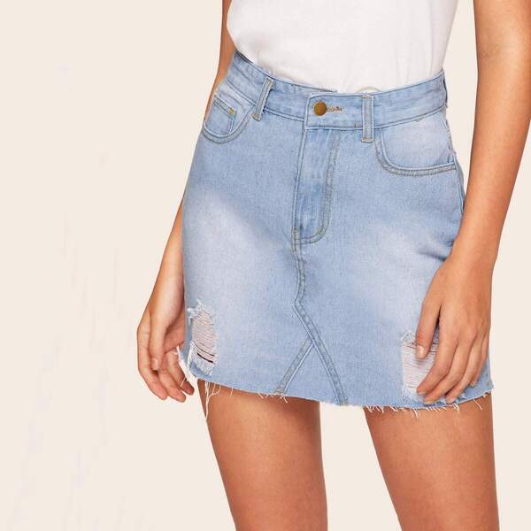 

Ripped Pocket Detail Denim Skirt, Blue