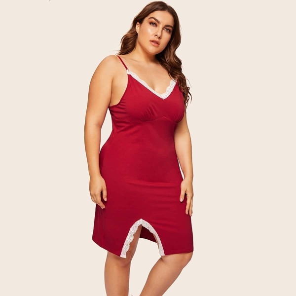 

Plus Lace Insert Split Hem Nightdress