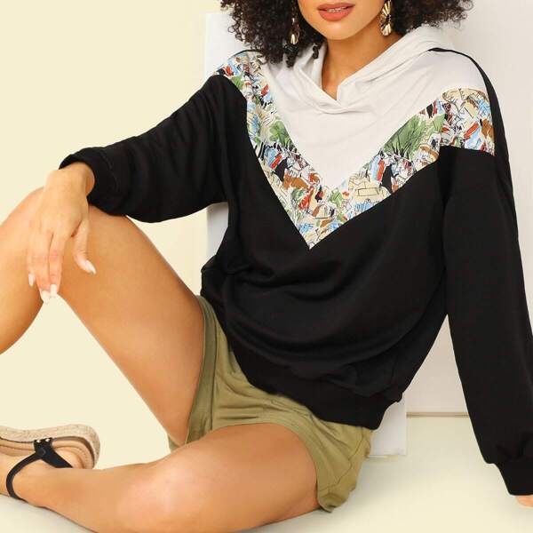 

Chevron Colorblock Hooded Sweatshirt