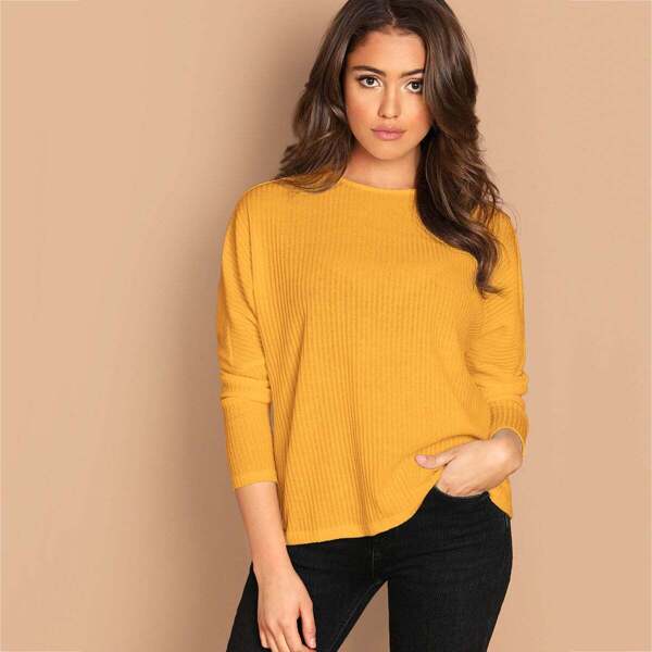 

Dolman Sleeve Rib-Knit Tee, Yellow