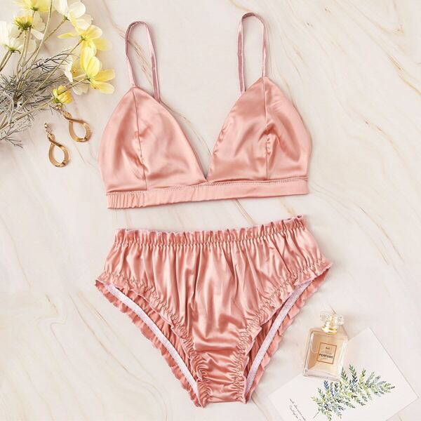

Frill Trim Satin Lingerie Set