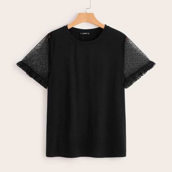 

Plus Dot Mesh Flounce Sleeve Top