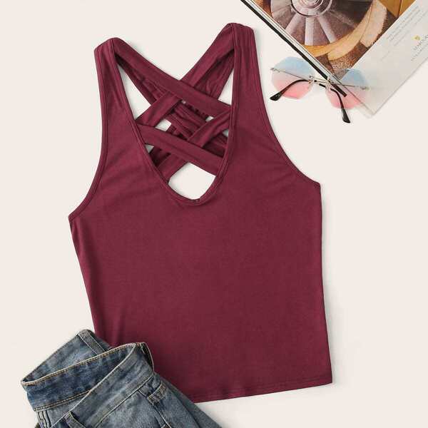 

Crisscross Solid Form Fitting Tank Top