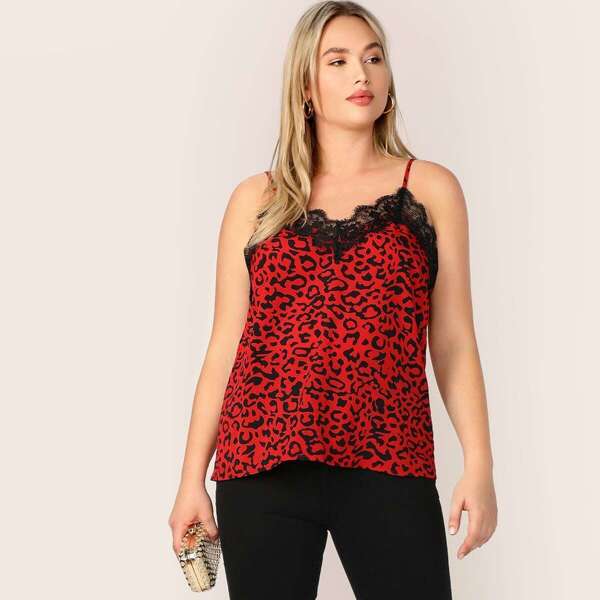 

Plus Contrast Lace Leopard Cami Top