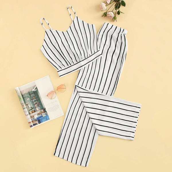 

Striped Tie Back Cami Top With Pants