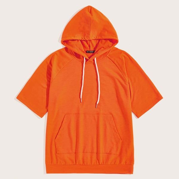 

Men Neon Orange Kangaroo Pocket Drawstring Hoodie