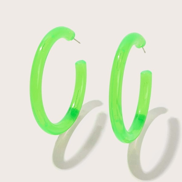 

Plain Cut Hoop Earrings 1pair, Green bright