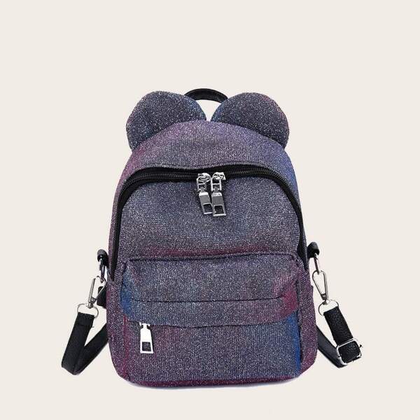 

Double Ear Decor Glitter Backpack, Purple