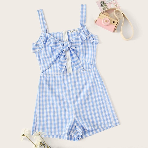 

Girls Zip Back Gingham Peekaboo Romper