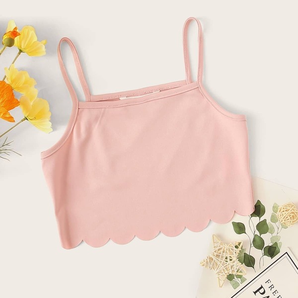 

Girls Scallop Trim Crop Solid Cami Top