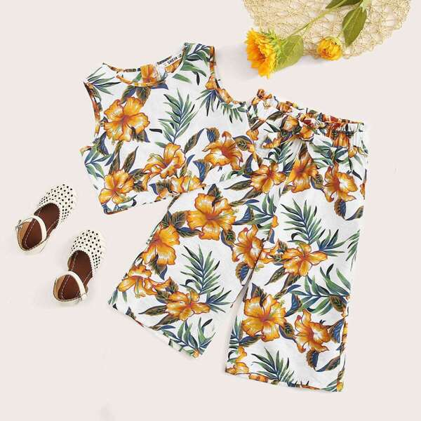 

Girls Floral Print Tank Top & Pants Set, Multicolor