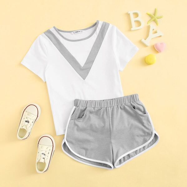 

Girls Cut-and-sew Top & Dolphin Shorts Set, Multicolor