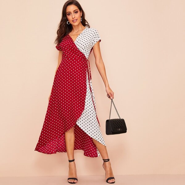 

Colorblock Polka Dot Surplice Hijab Dress