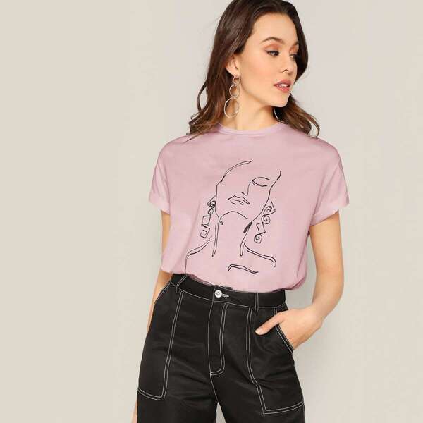 

Figure Graphic Mock-neck Tee, Pink
