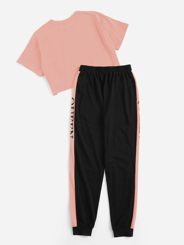 

Letter Graphic Crop Top & Pants Set, Pink