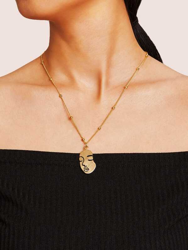 

Face Pendant Chain Necklace 1pc, Gold