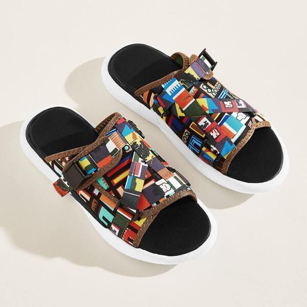 

Men Open Toe Letter Print Slippers