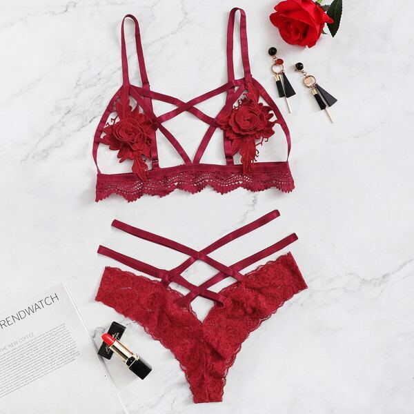 

Harness Criss Cross Appliques Lingerie Set