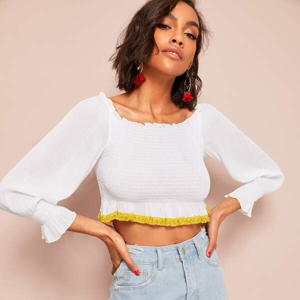 

Frilled Trim Shirred Crop Top